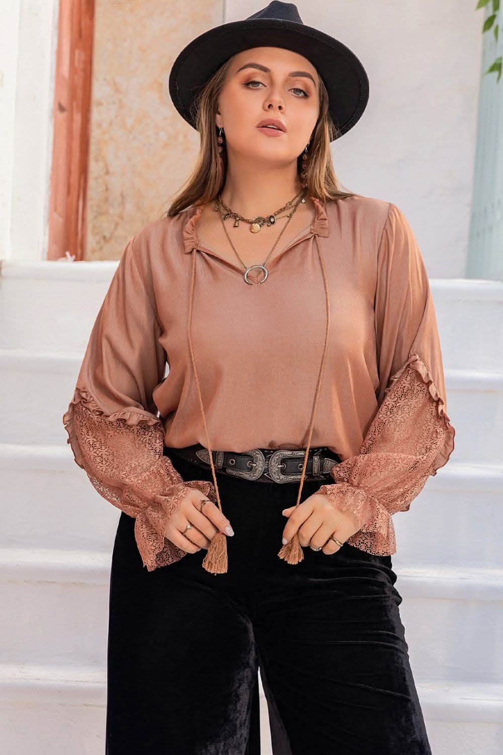 Elegant plus size flounce sleeve blouse