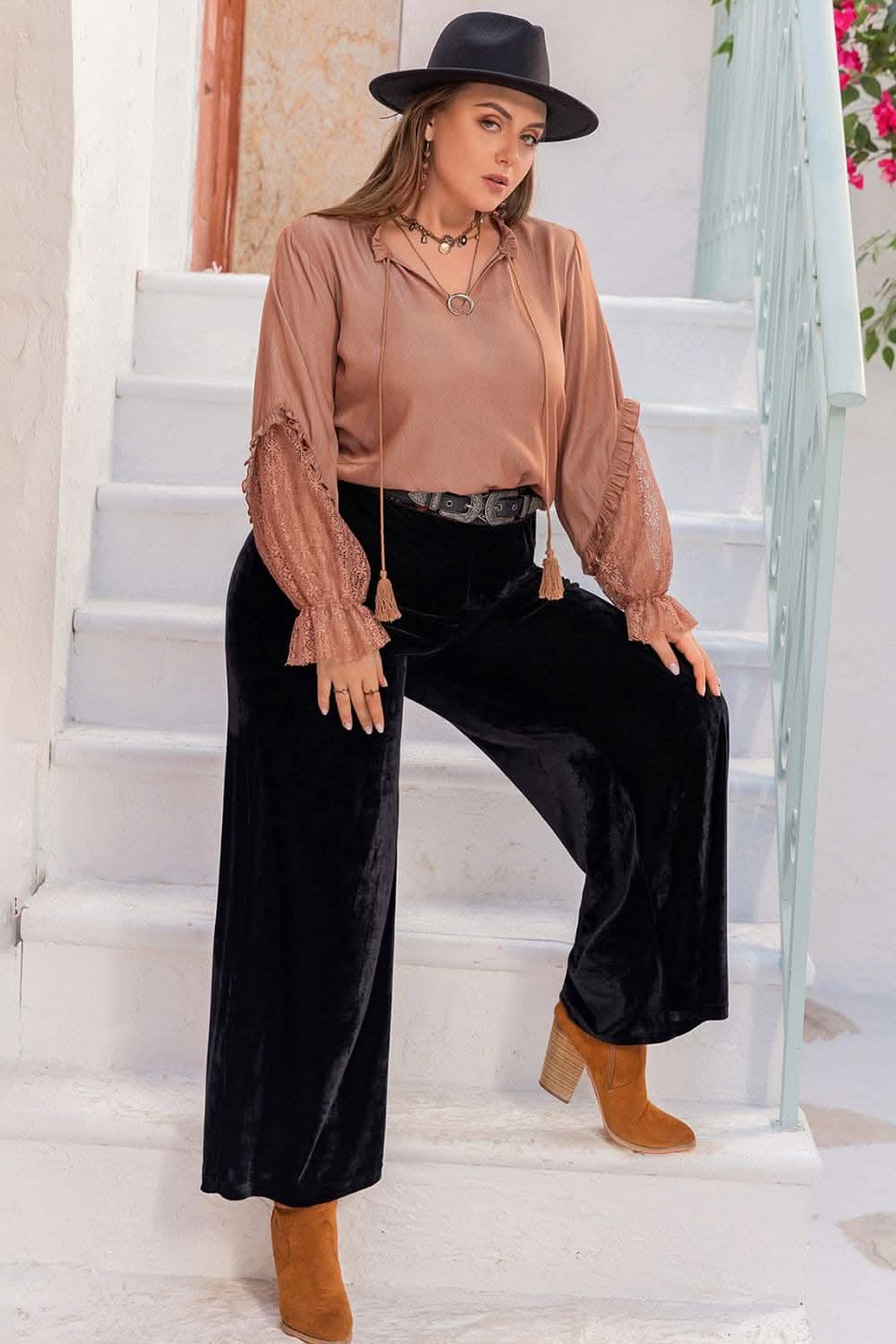 Elegant plus size flounce sleeve blouse