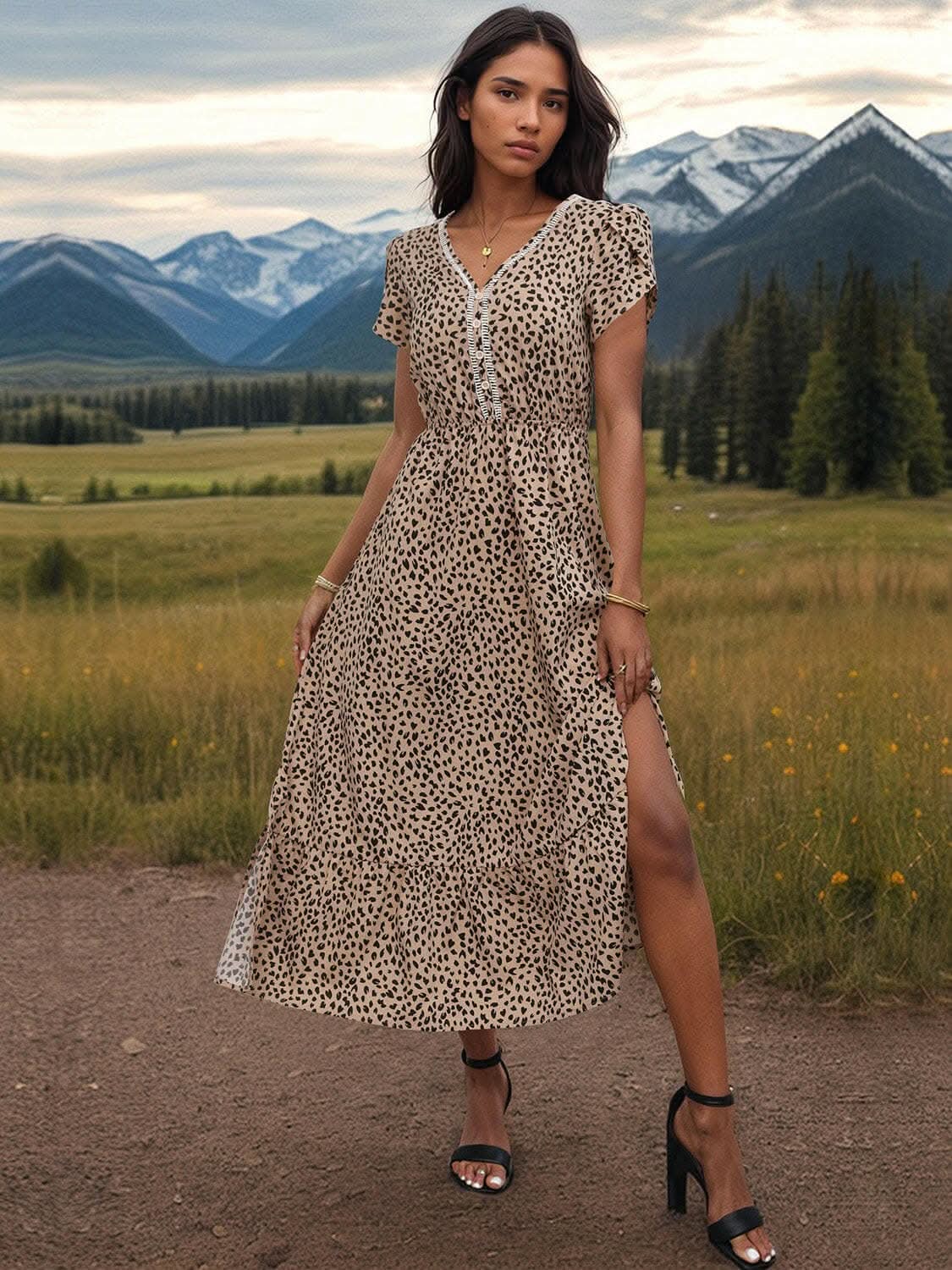 Elegant sheer v-neck dress