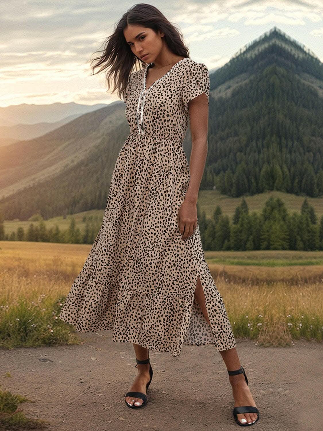 Elegant sheer v-neck dress