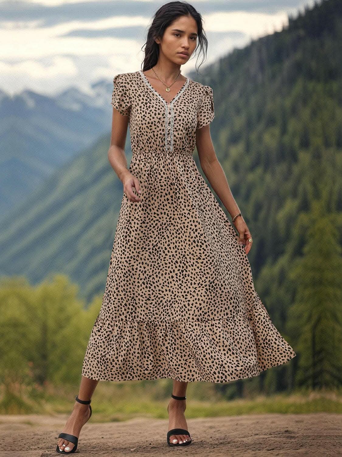 Elegant sheer v-neck dress