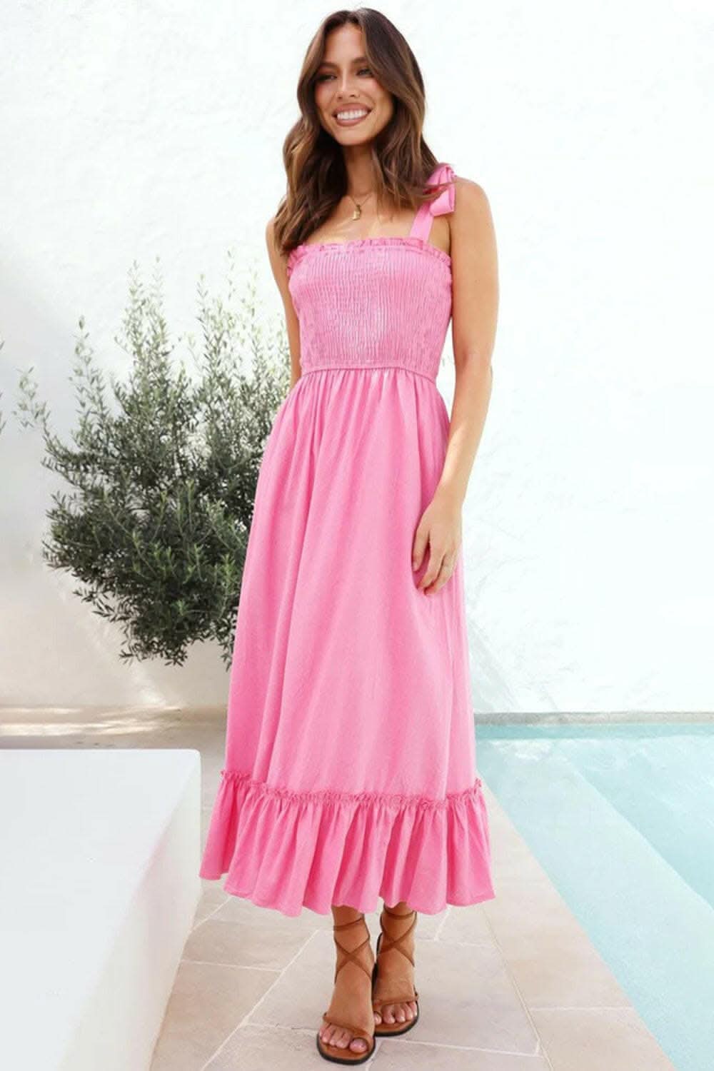 Elegant smocked ruffled dress