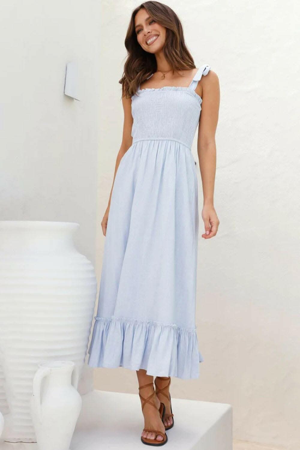 Elegant smocked ruffled dress