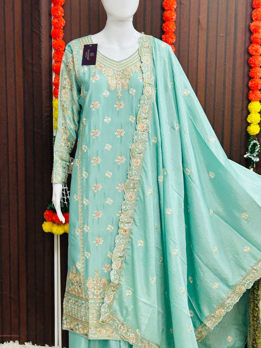 Chinon silk sharara suit