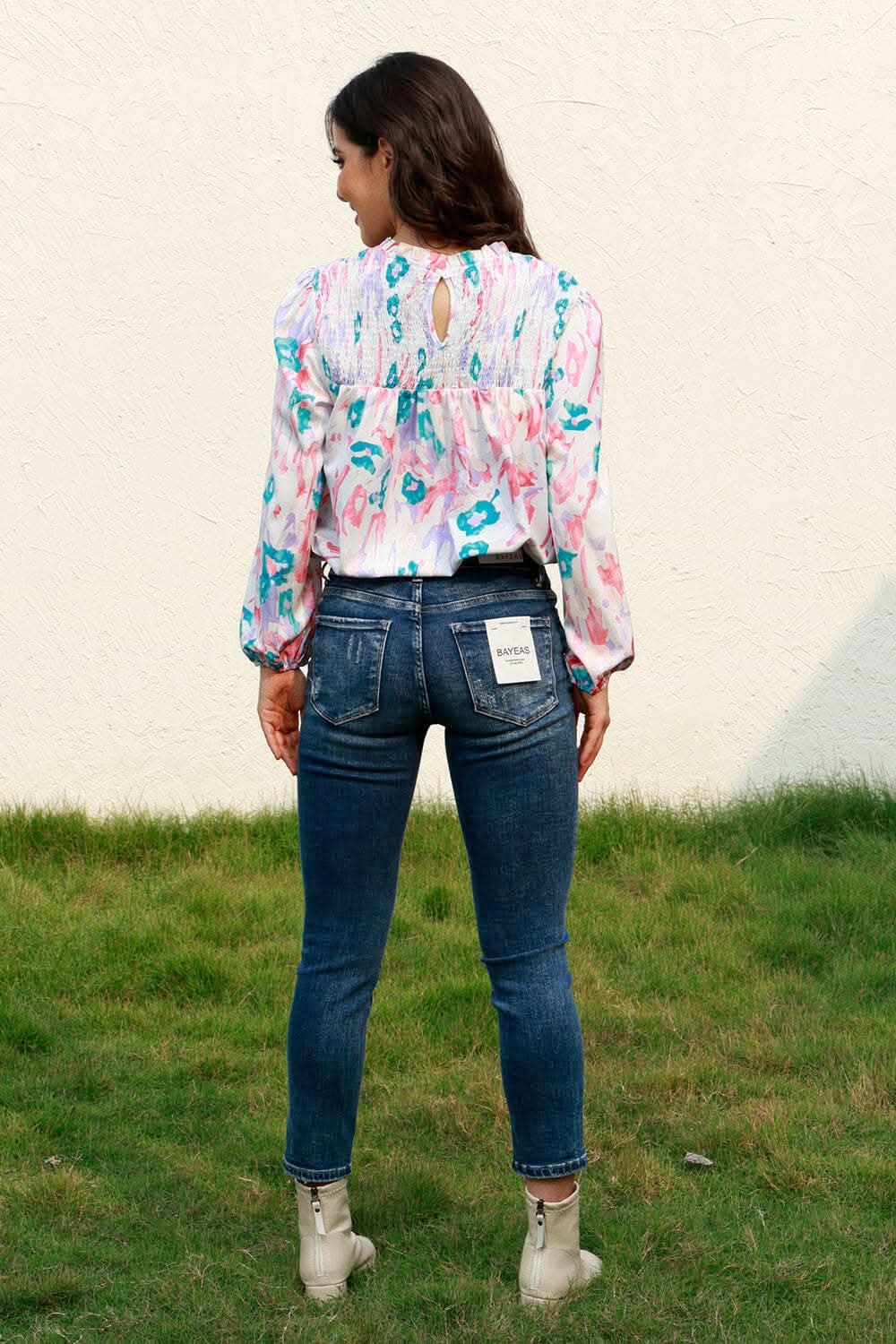Floral smock blouse with sleeves