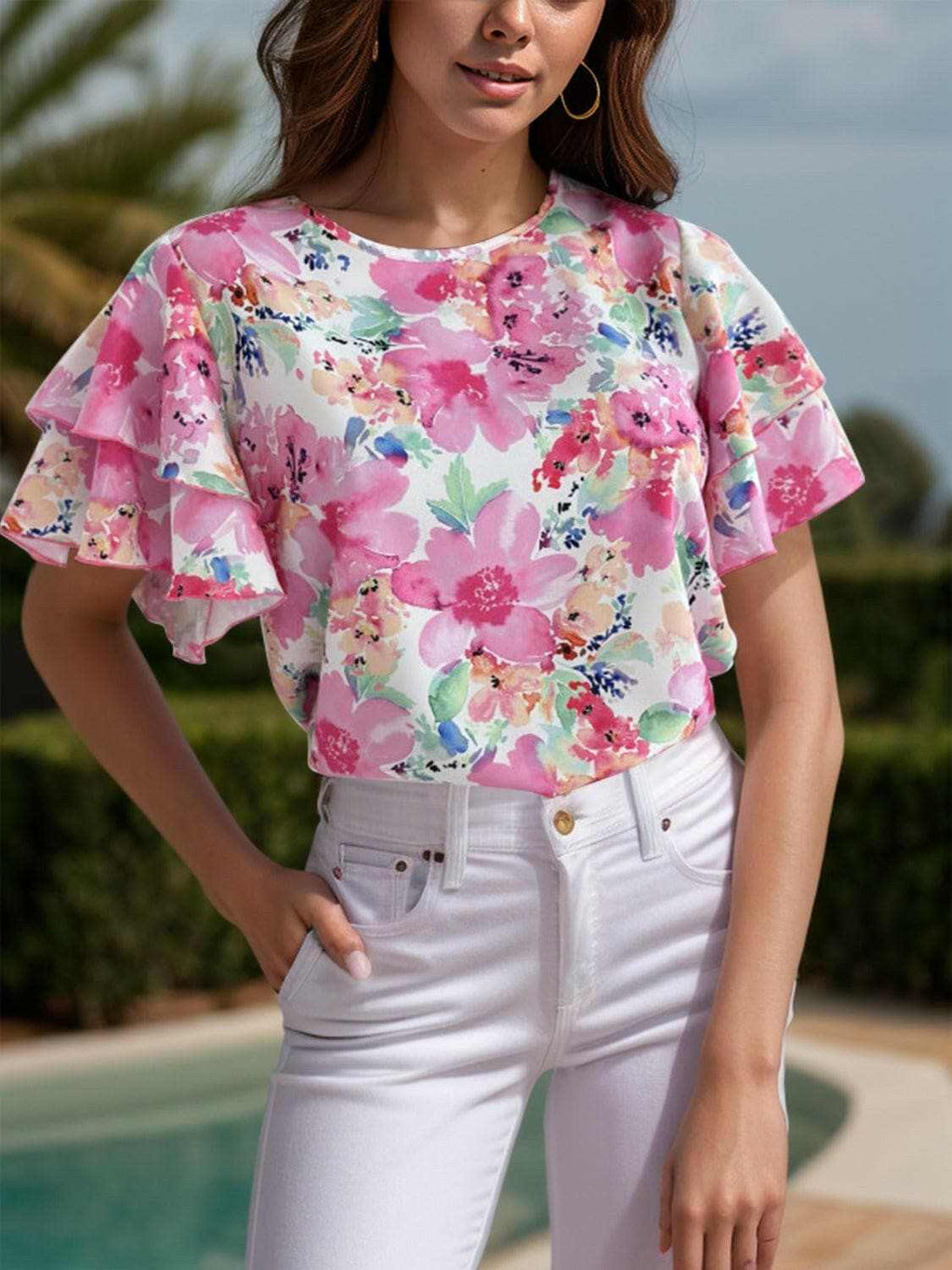 Flutter sleeve sheer blouse