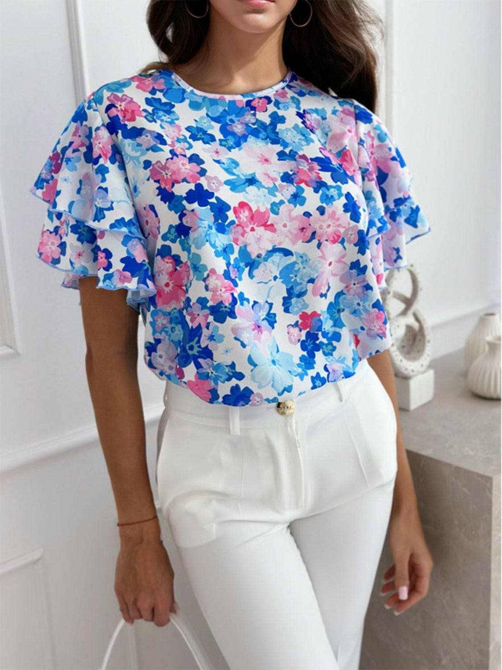 Flutter sleeve sheer blouse