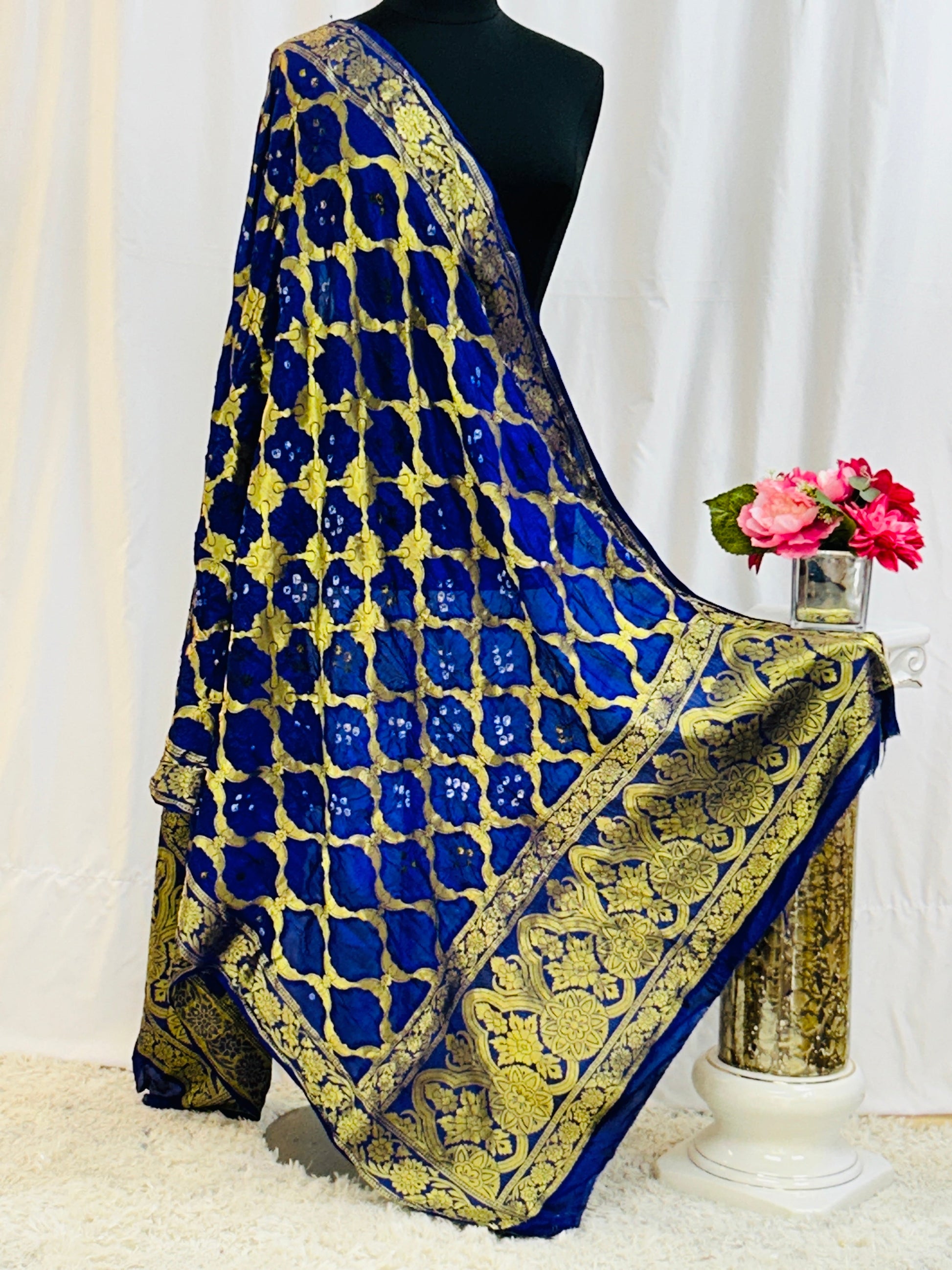 Dark Blue Dupatta : bandhani silk