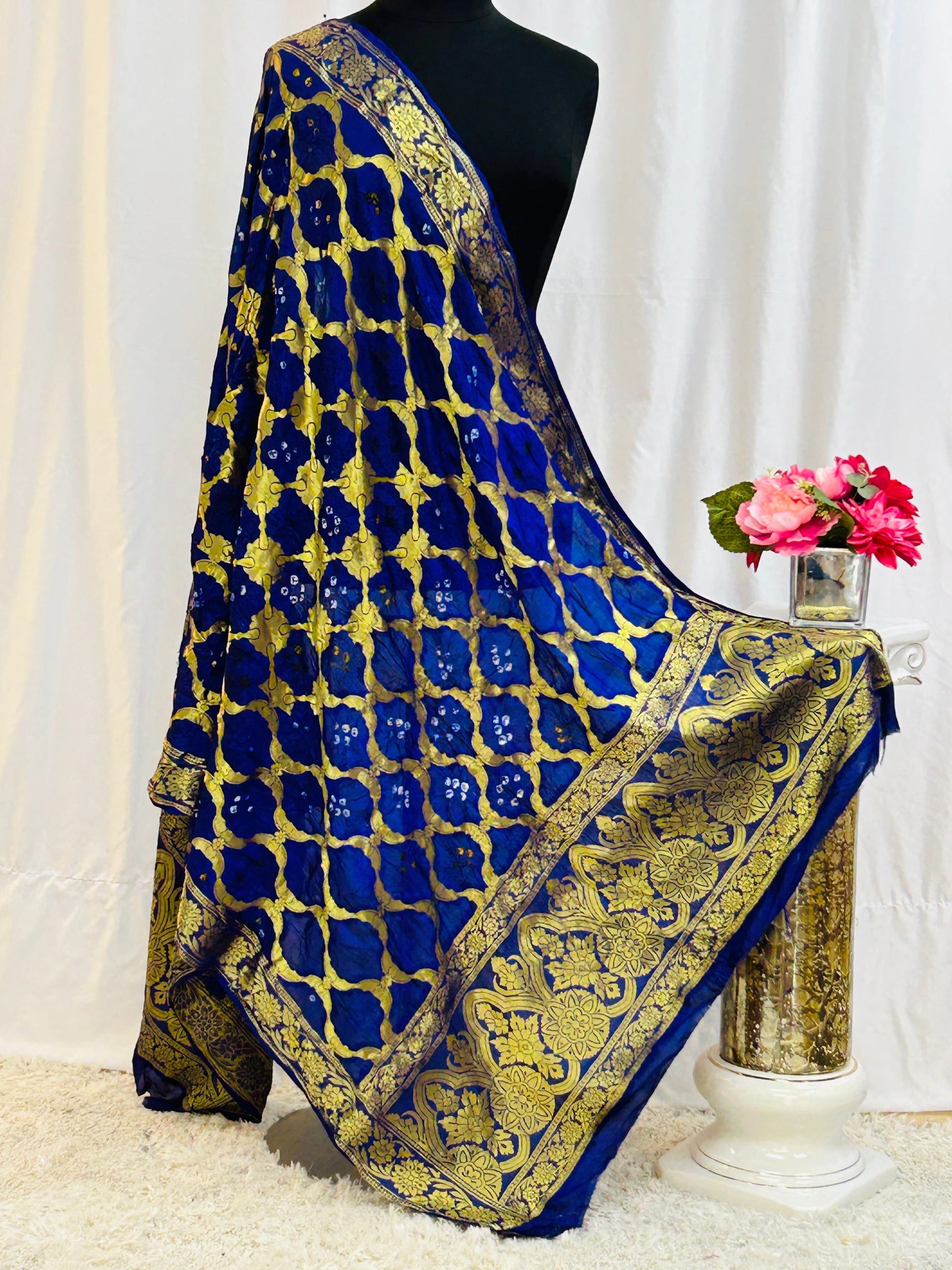 Dark Blue Dupatta : bandhani silk