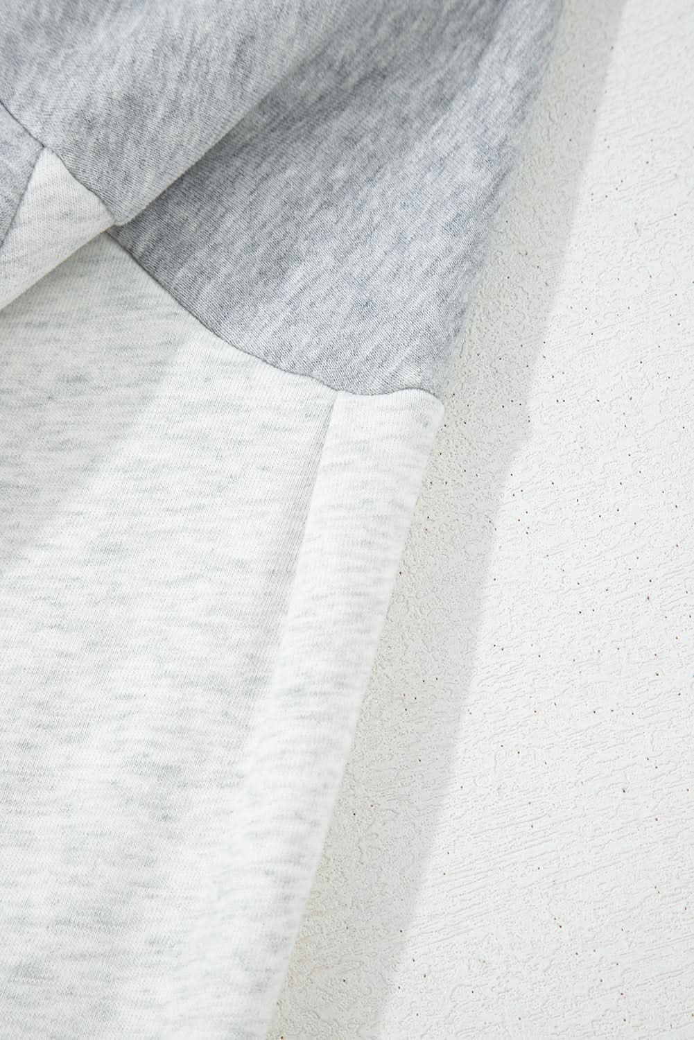 Gray Half Zipper Collared Drop Shoulder Side Slits Sweatshirt