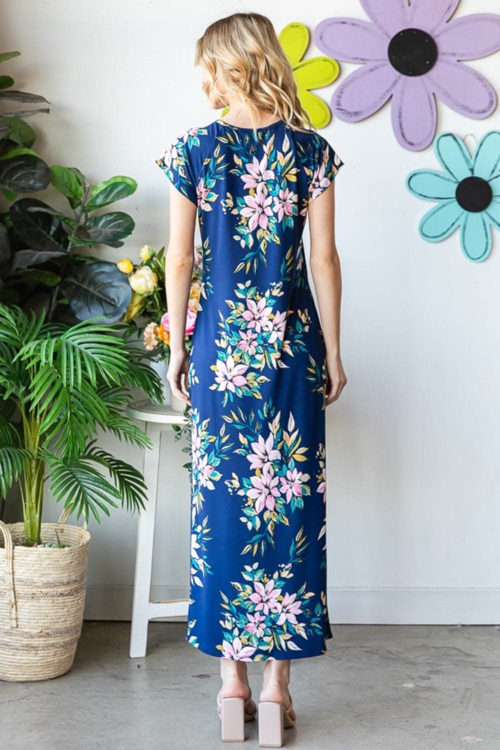 Heimish Full Size Floral Short Sleeve Slit Dress Elegance