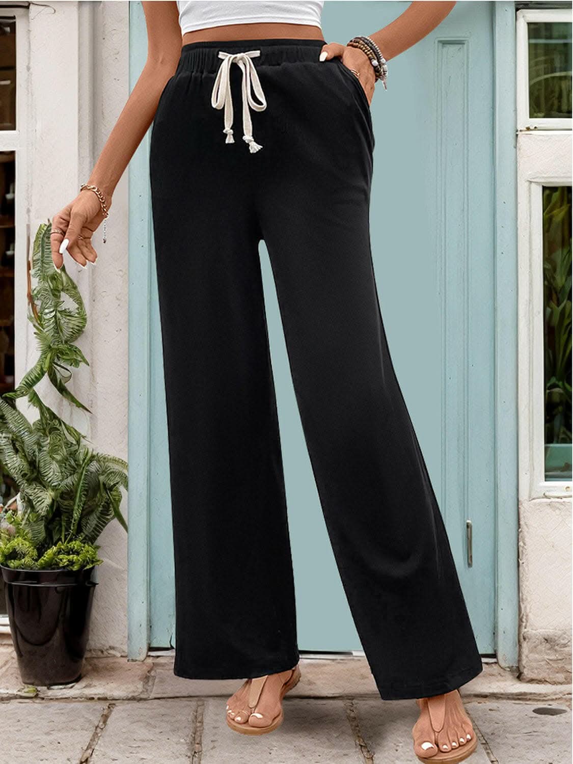 High waist drawstring pants