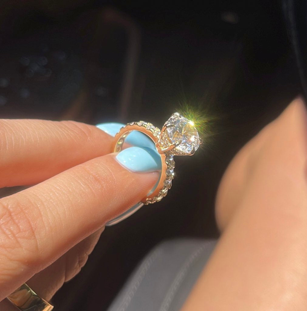 3.5ct Round Cut Moissanite Double Hidden Halo Engagement Ring