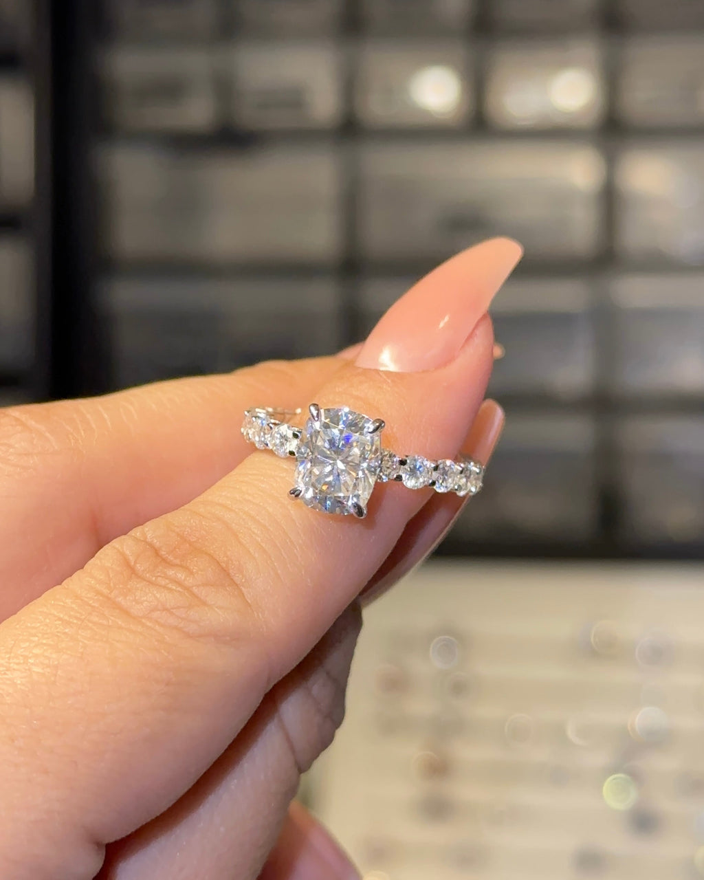 2.5ct Elongated Cushion Cut Eternity Engagement Ring