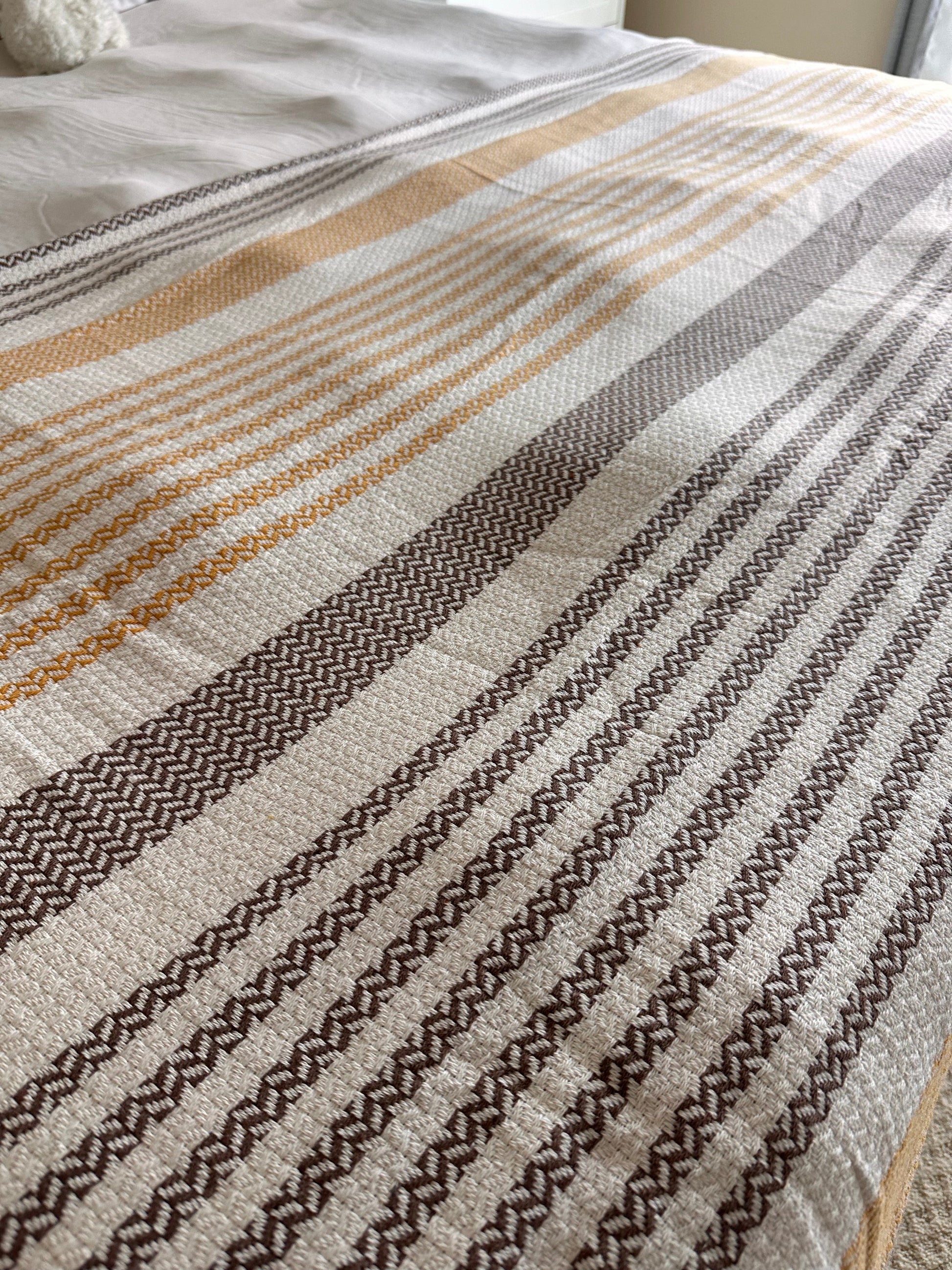 Basiclayersca Cotton Brown Pom Pom Bedspread 110 X 118