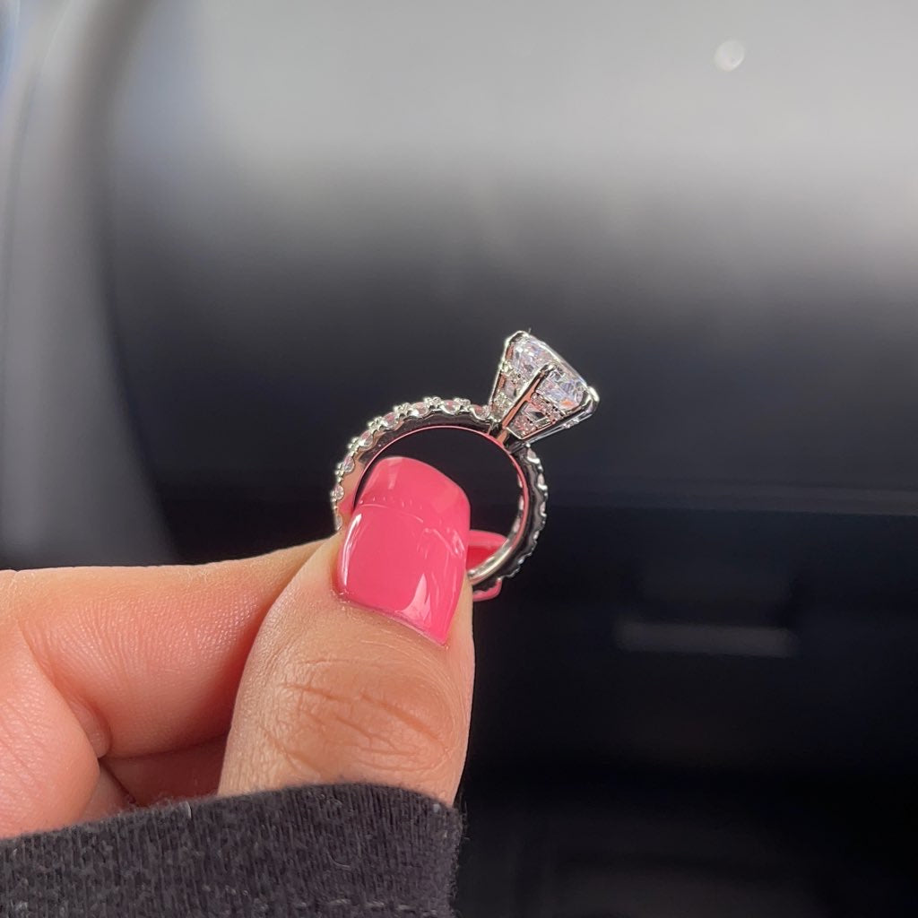 3.5ct Round Cut Moissanite Double Hidden Halo Engagement Ring