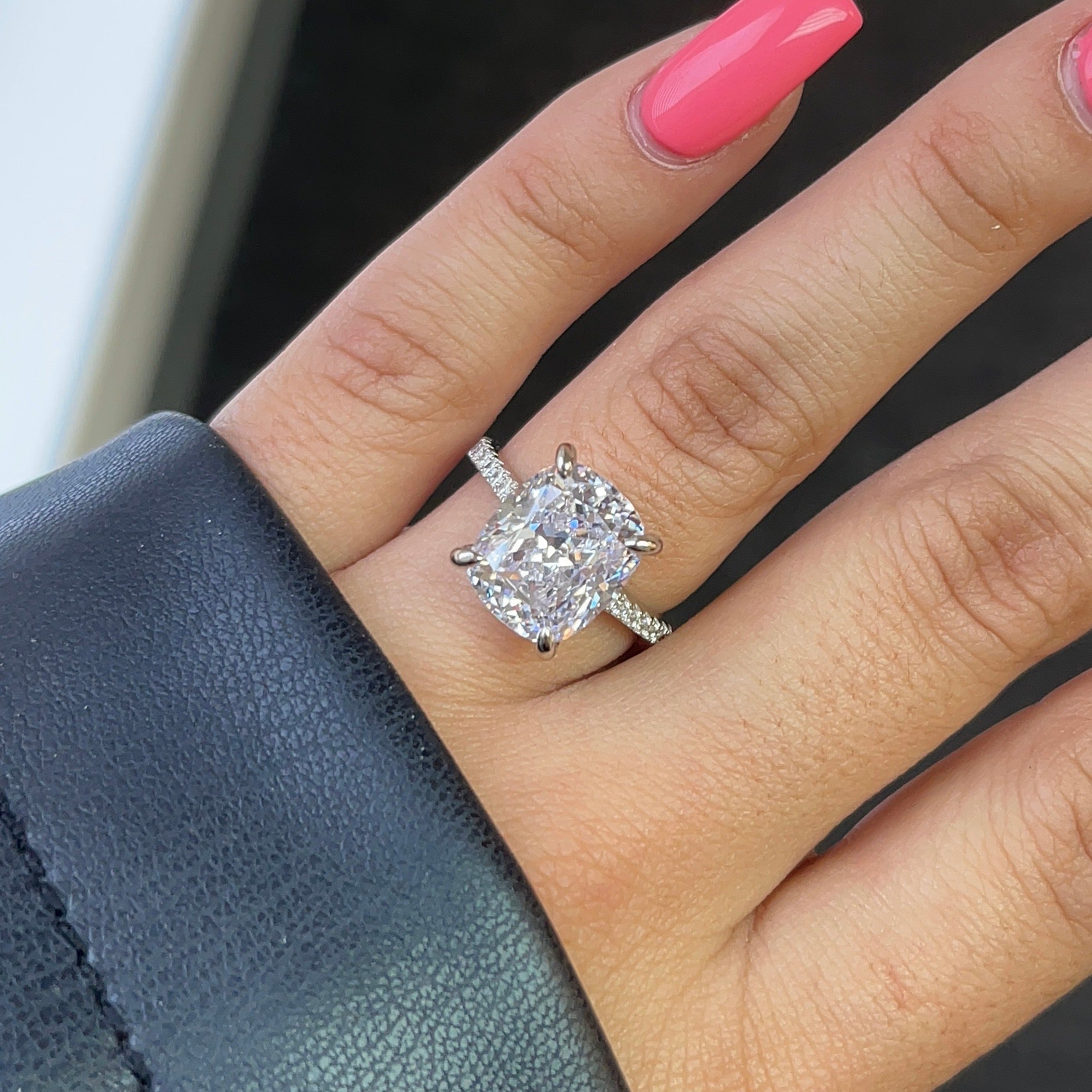 6.0ct Cuhsion Cut Moissanite Lab Diamond Accented Engagement Ring