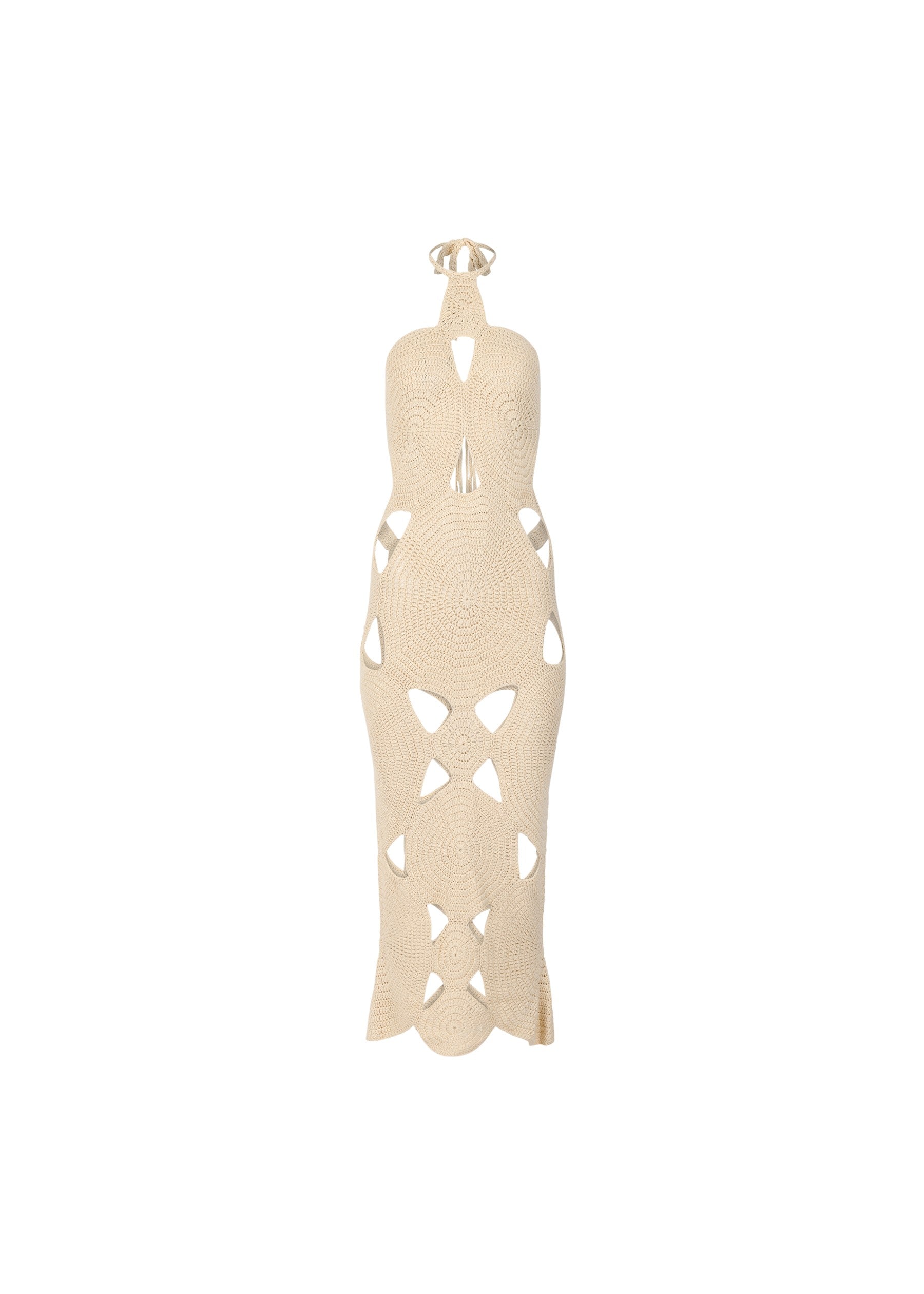 Isla Crochet Halter Neck Dress in Cream with Cut-Outs