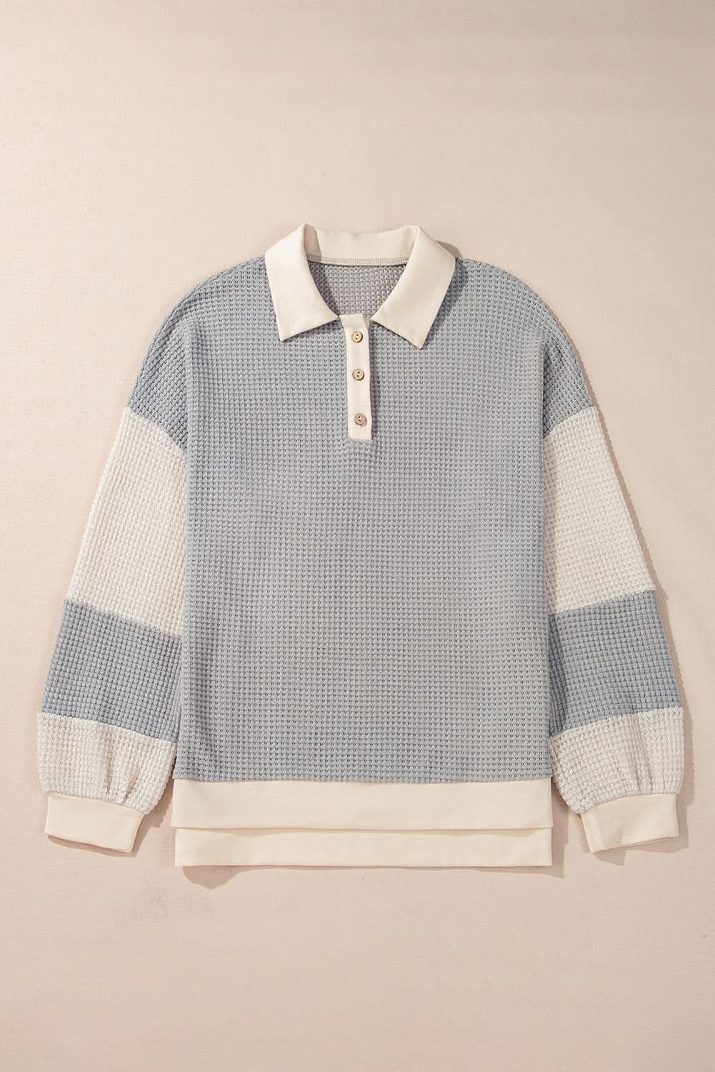 Khaki Textured Colorblock Collared Henley Top