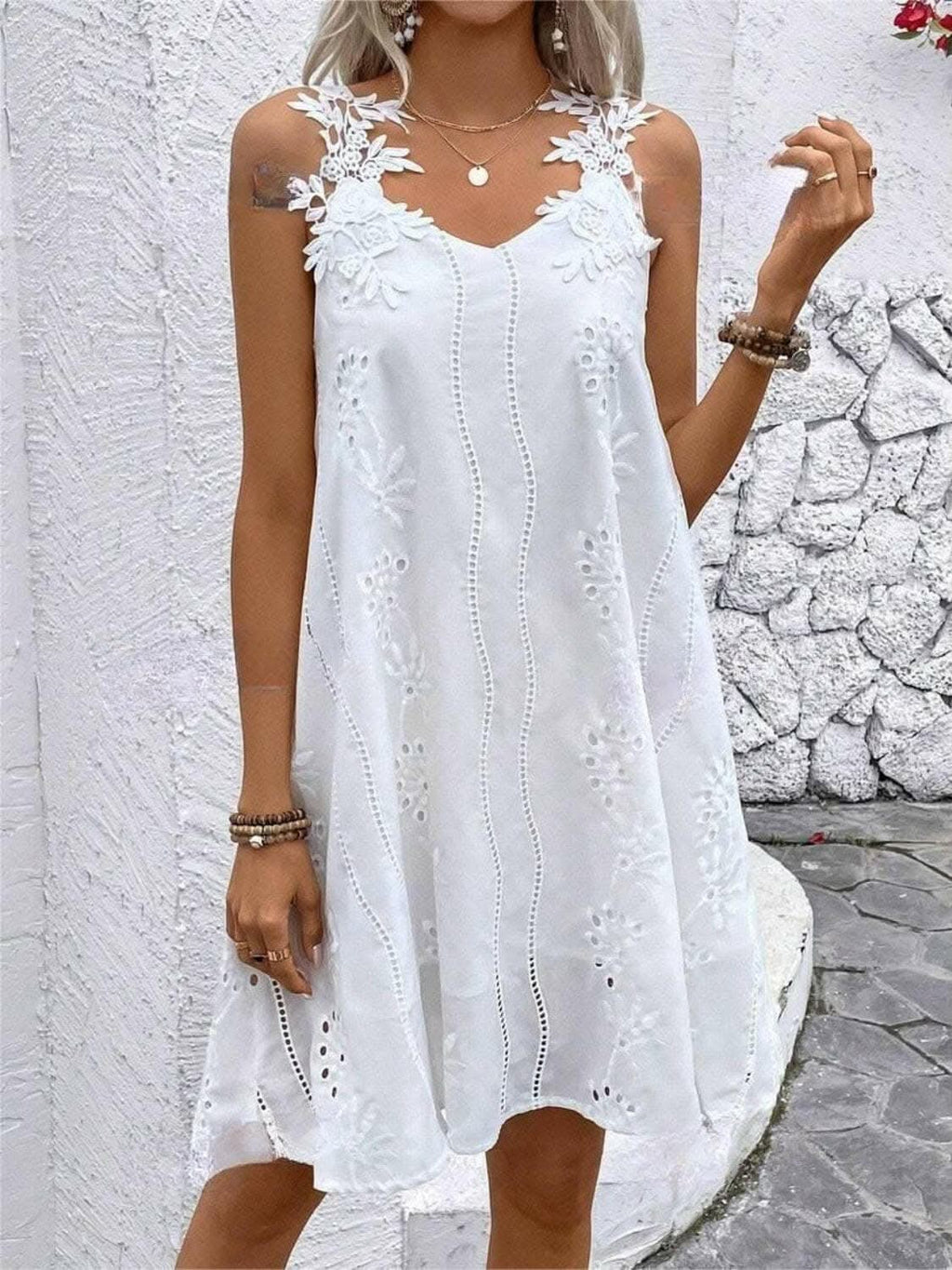 Lace detail v-neck mini dress