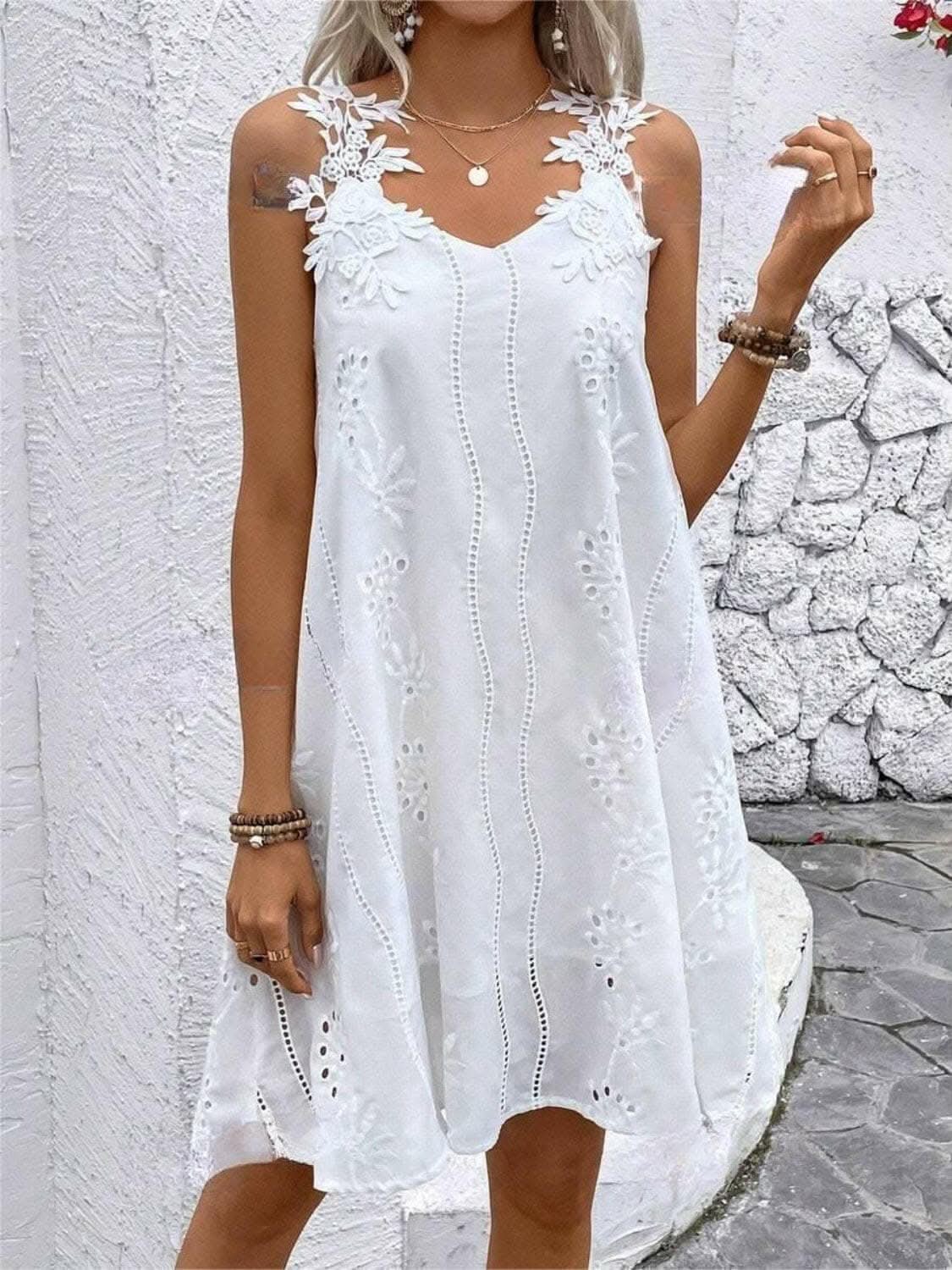 Lace detail v-neck mini dress
