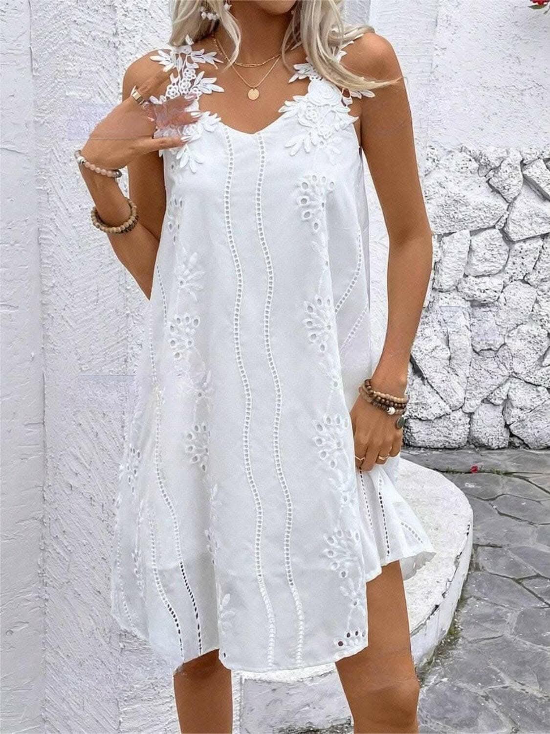 Lace detail v-neck mini dress