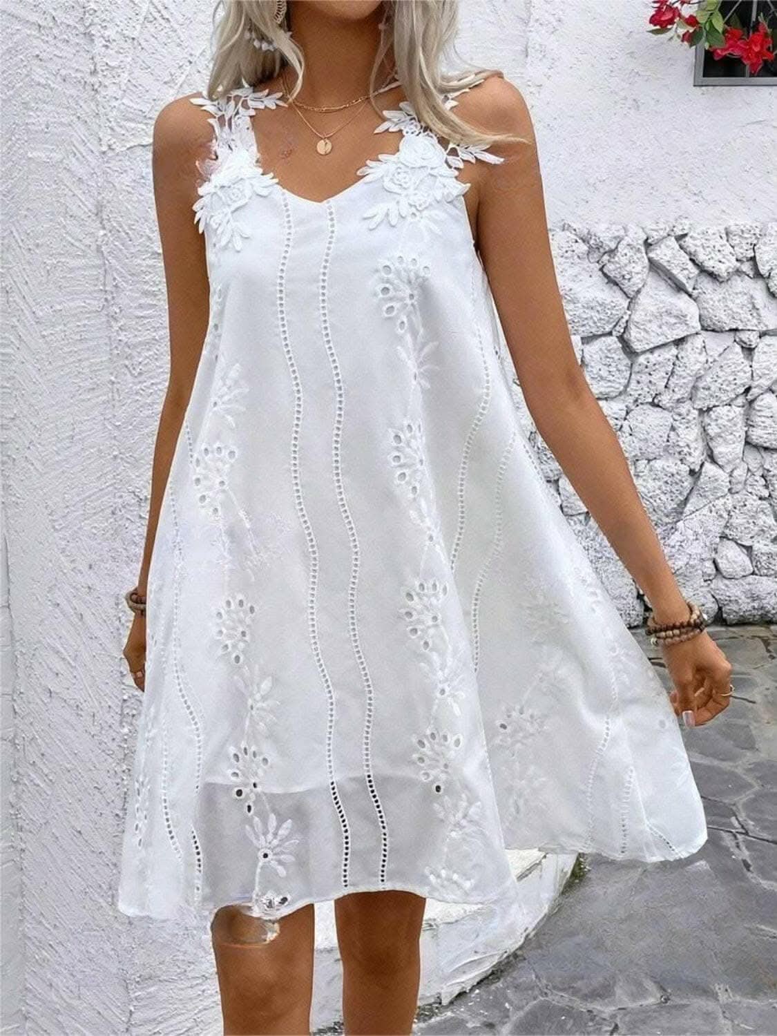 Lace detail v-neck mini dress