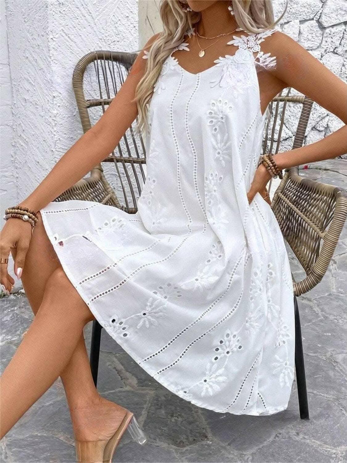 Lace detail v-neck mini dress