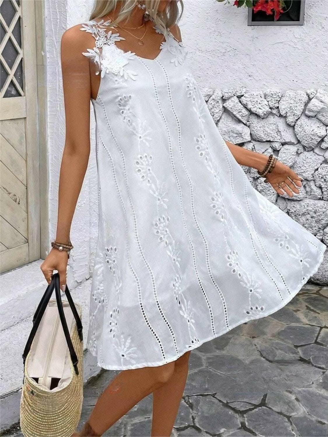 Lace detail v-neck mini dress