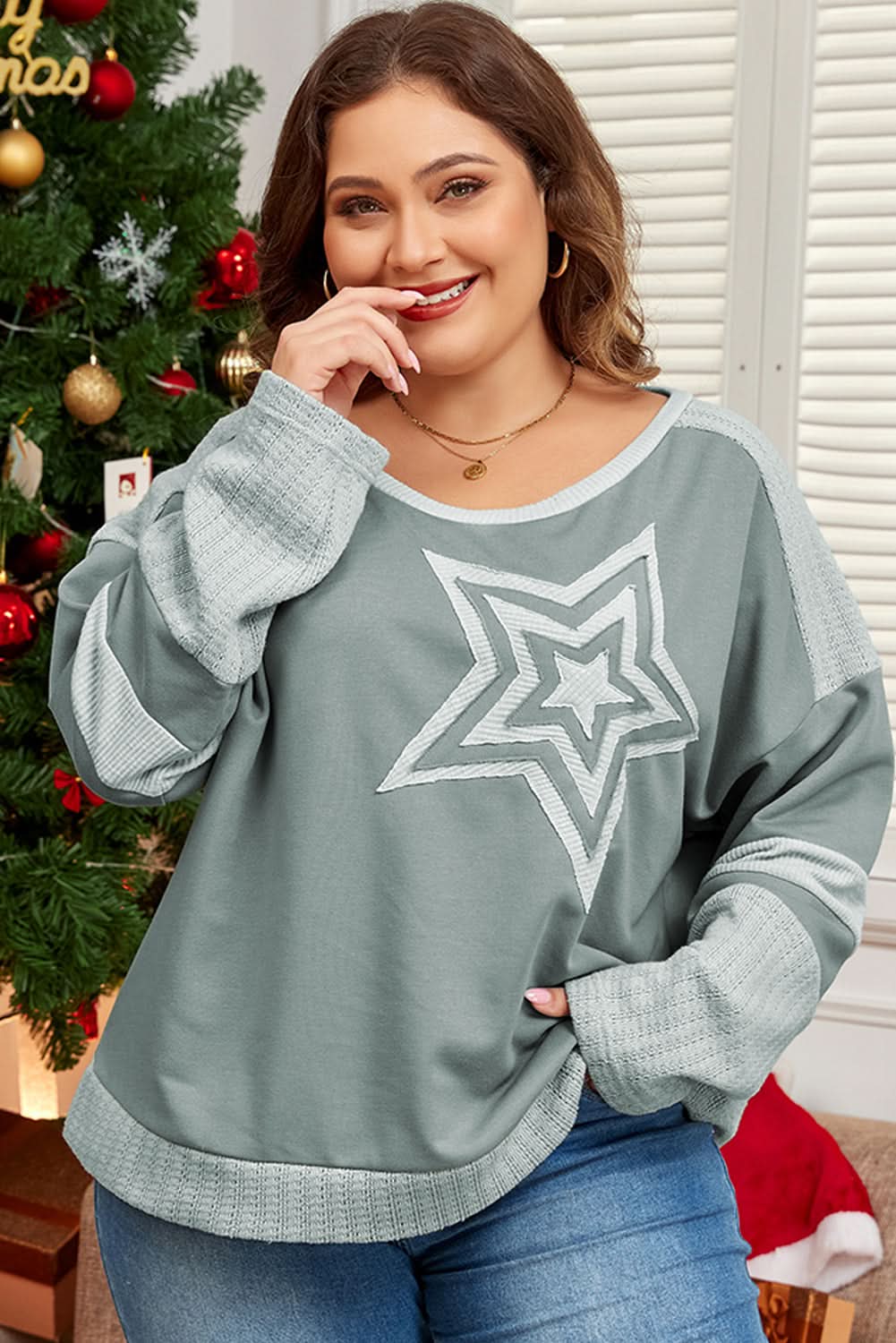 Mist green starry patchwork tee