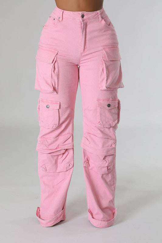 Lightweight Multi-Pocket Front Denim Cargo Pants
