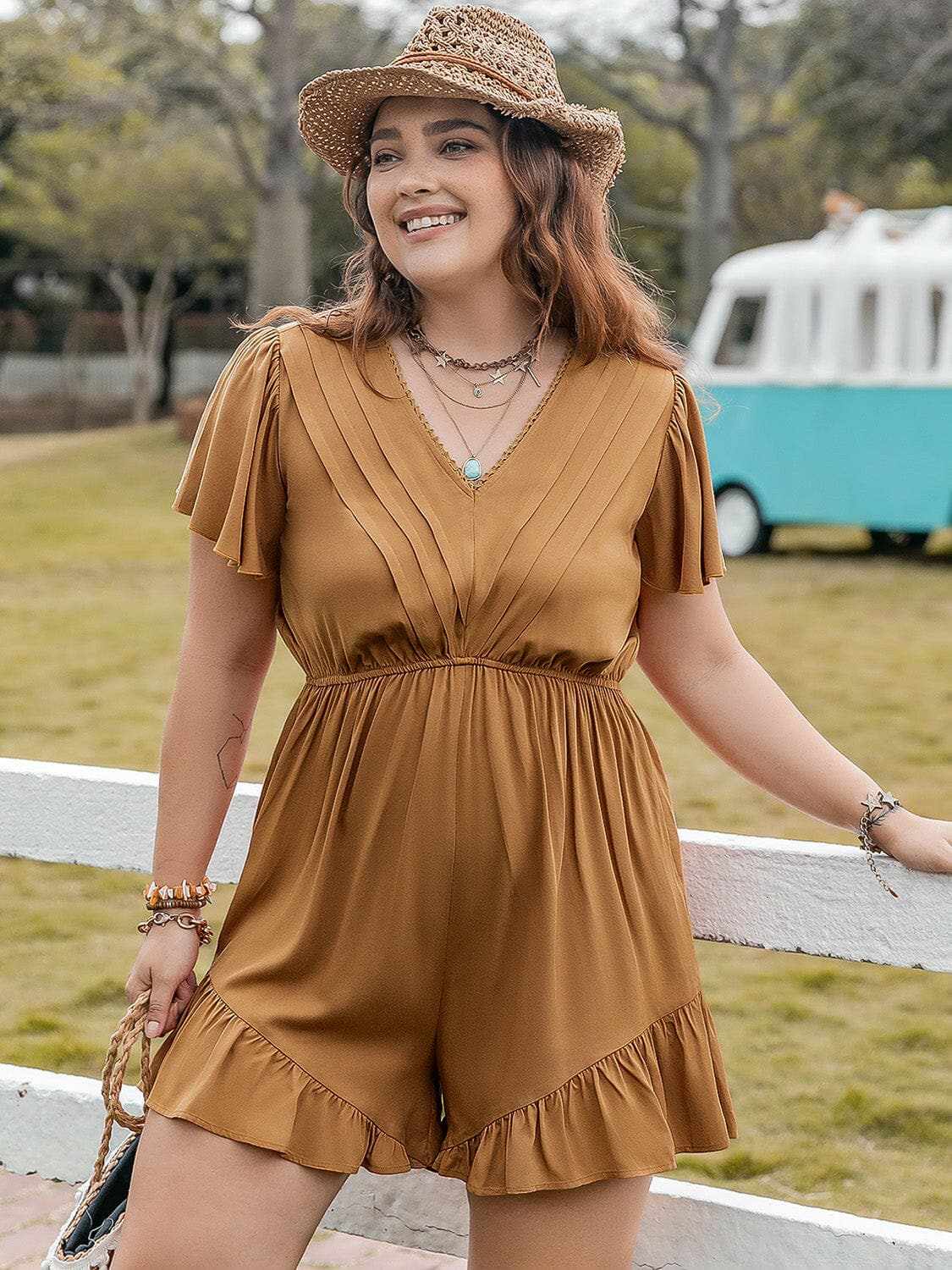 Plus size ruffled short romper