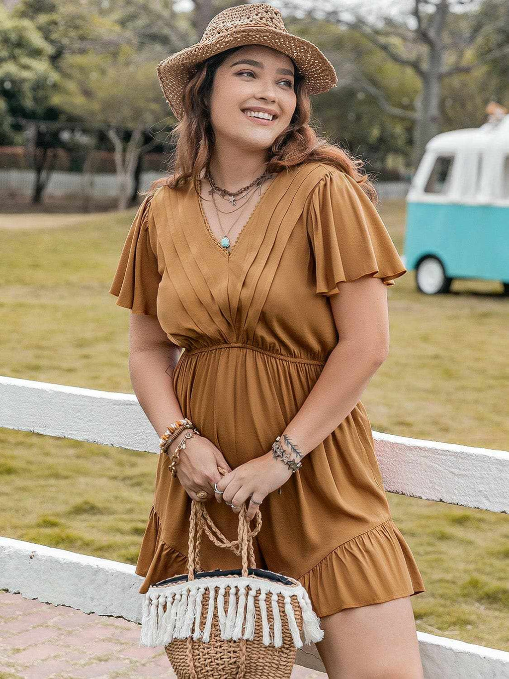 Plus size ruffled short romper