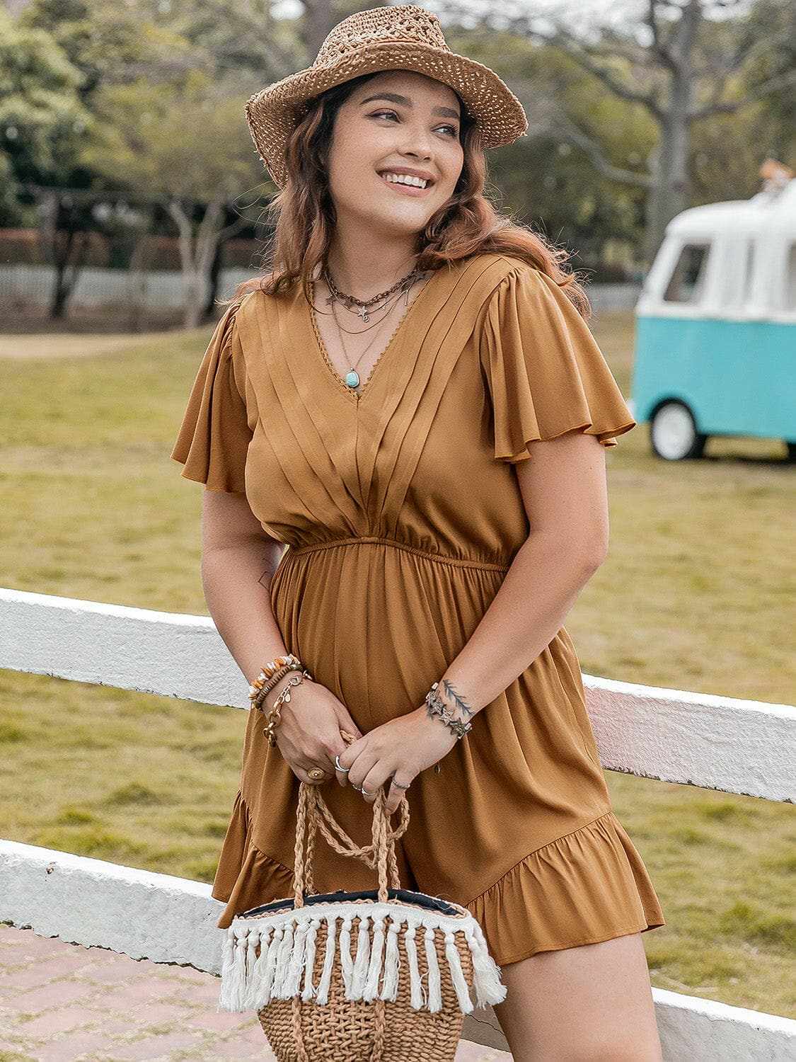 Plus size ruffled short romper