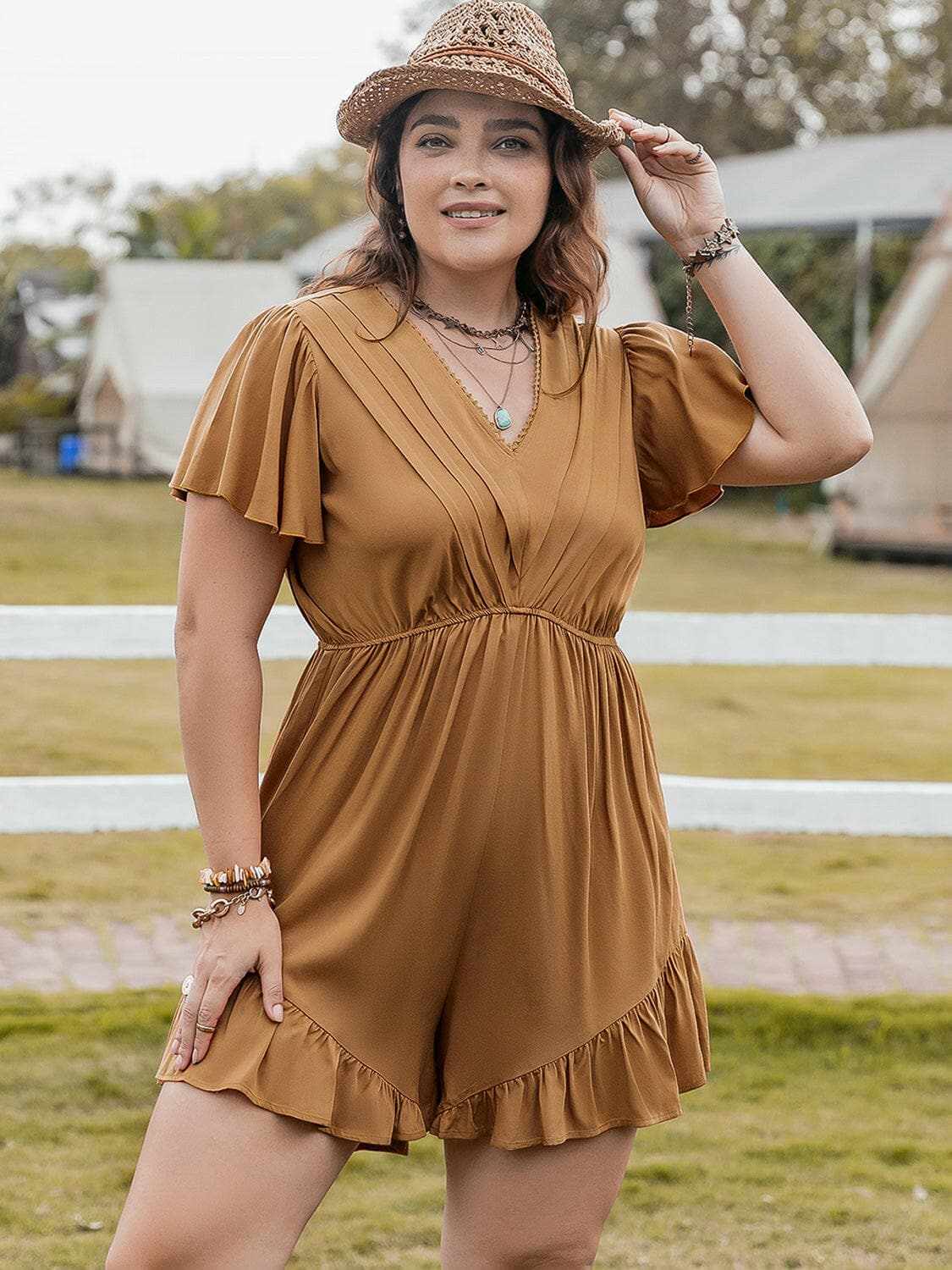 Plus size ruffled short romper