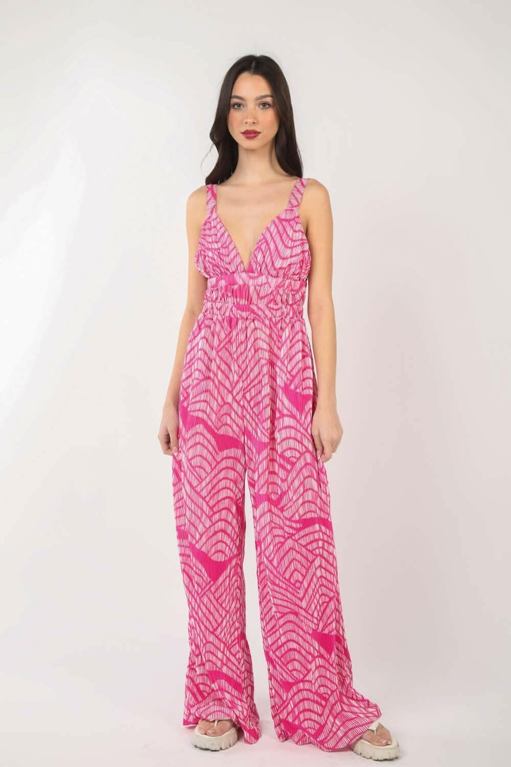 Printed Pattern Wide Leg Jumpsuit with Sleeveless Style