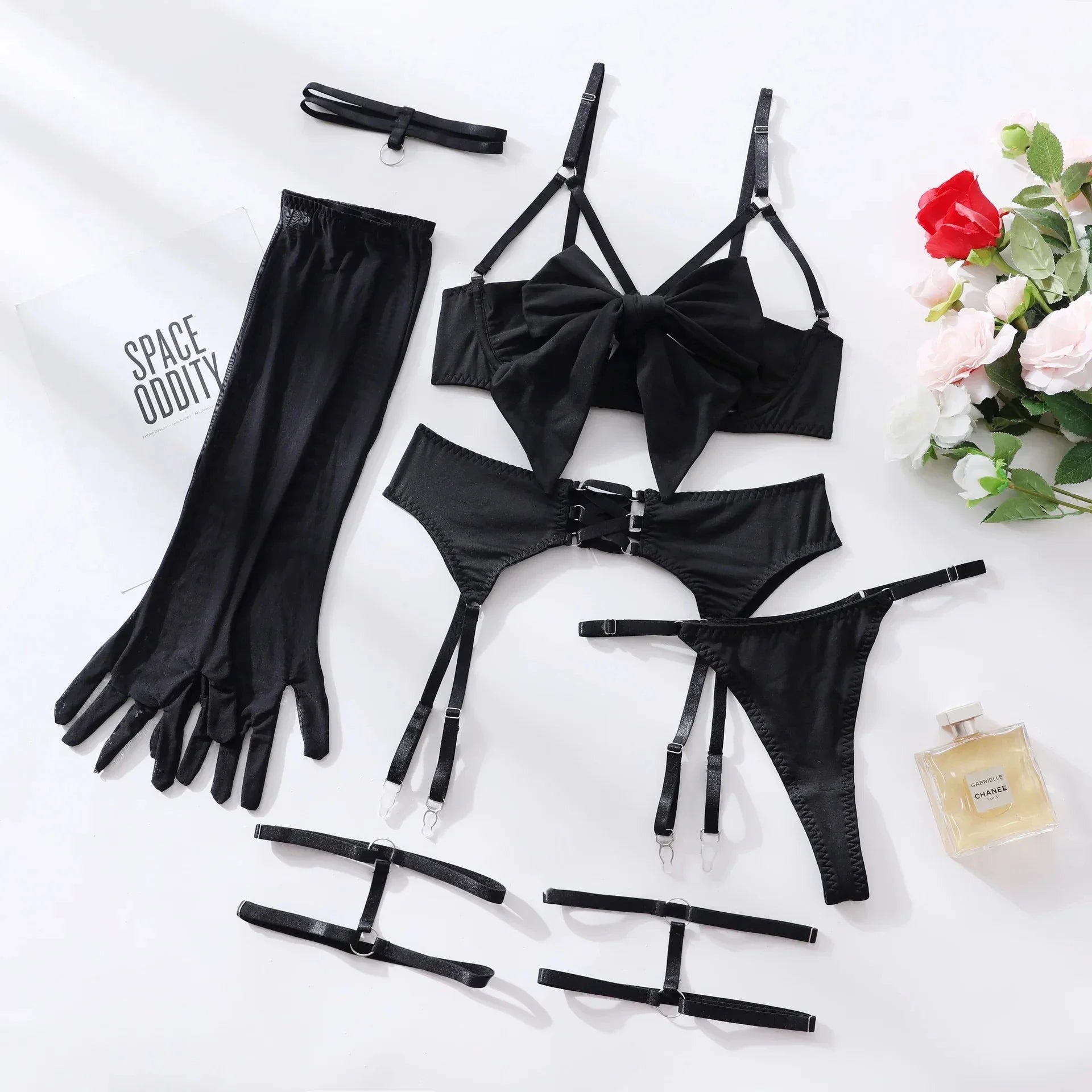Ellolace Bowknot Lingerie Open Bra Silk Underwear Sissy Bilizna Set Uncensored Porn Sensual Intimate Garter Thongs Sexy Outfits
