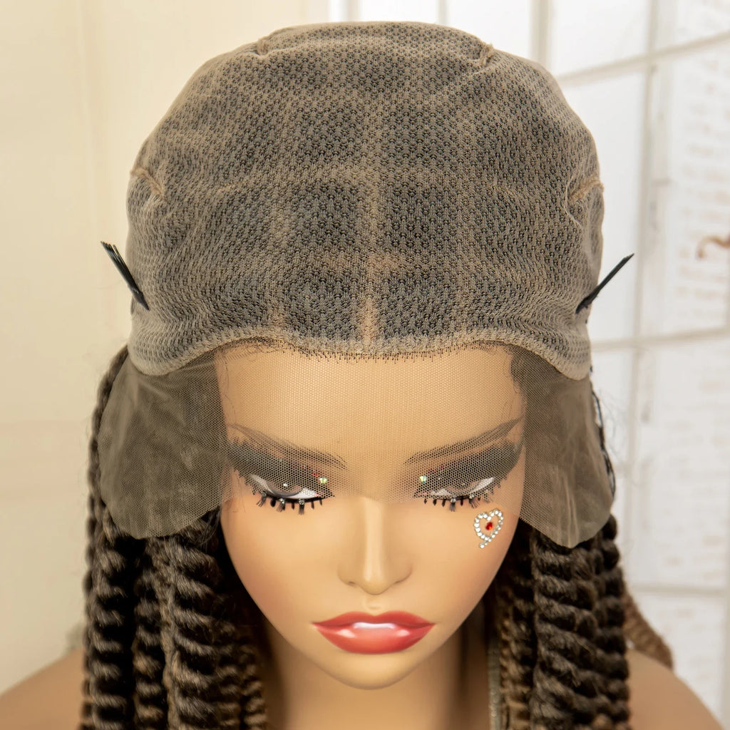 16 Inch Brown Twisted Braided Bob Wig | Full Lace | Kanekalon Fiber | For Black Women