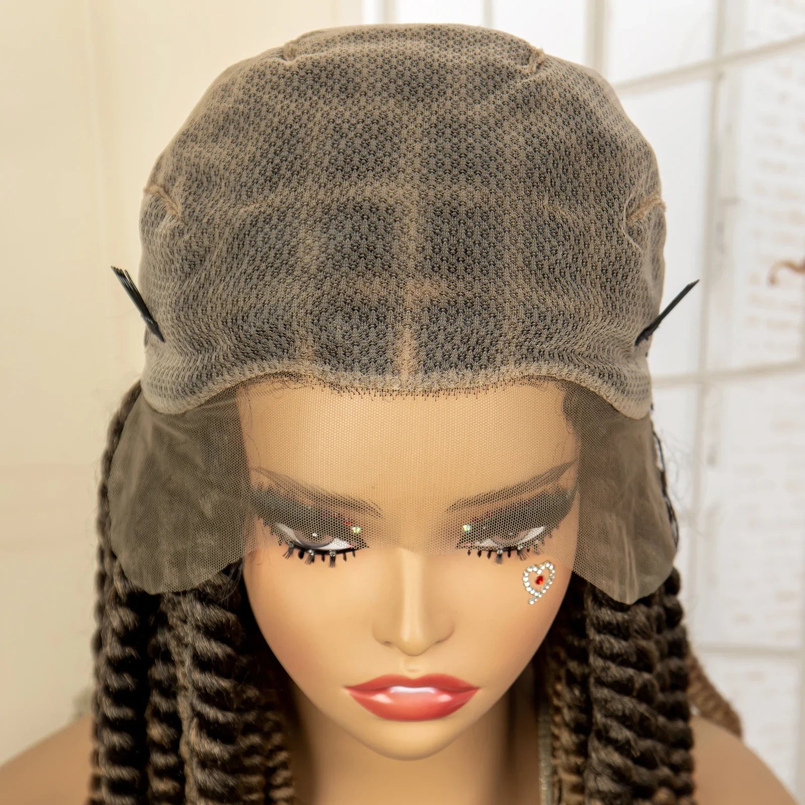 16 Inch Brown Twisted Braided Bob Wig | Full Lace | Kanekalon Fiber | For Black Women