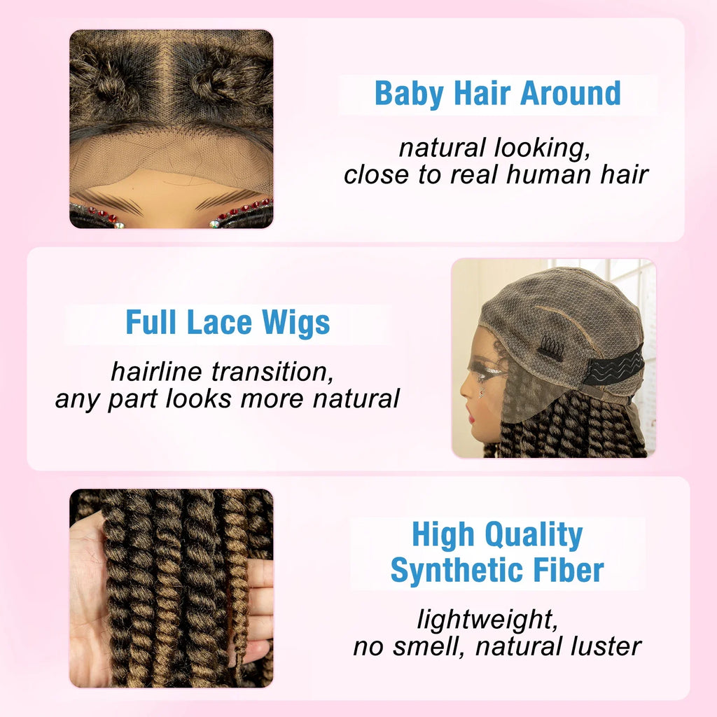16 Inch Brown Twisted Braided Bob Wig | Full Lace | Kanekalon Fiber | For Black Women
