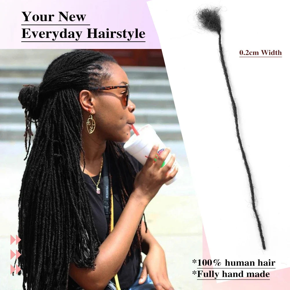 0.2cm Microlocks Extensions | Brazilian Human Hair Dreadlocks | Crochet Braids | 10 Strands