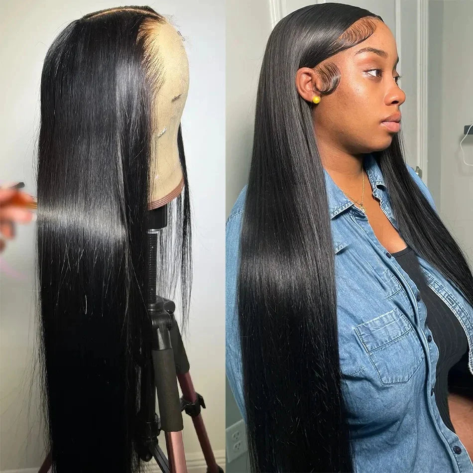 180% Density Straight Human Hair Wigs | HD 4x4 Lace Closure & 13x4/13x6 Lace Frontal Wig (Remy, 30-36 Inch Transparent Lace)