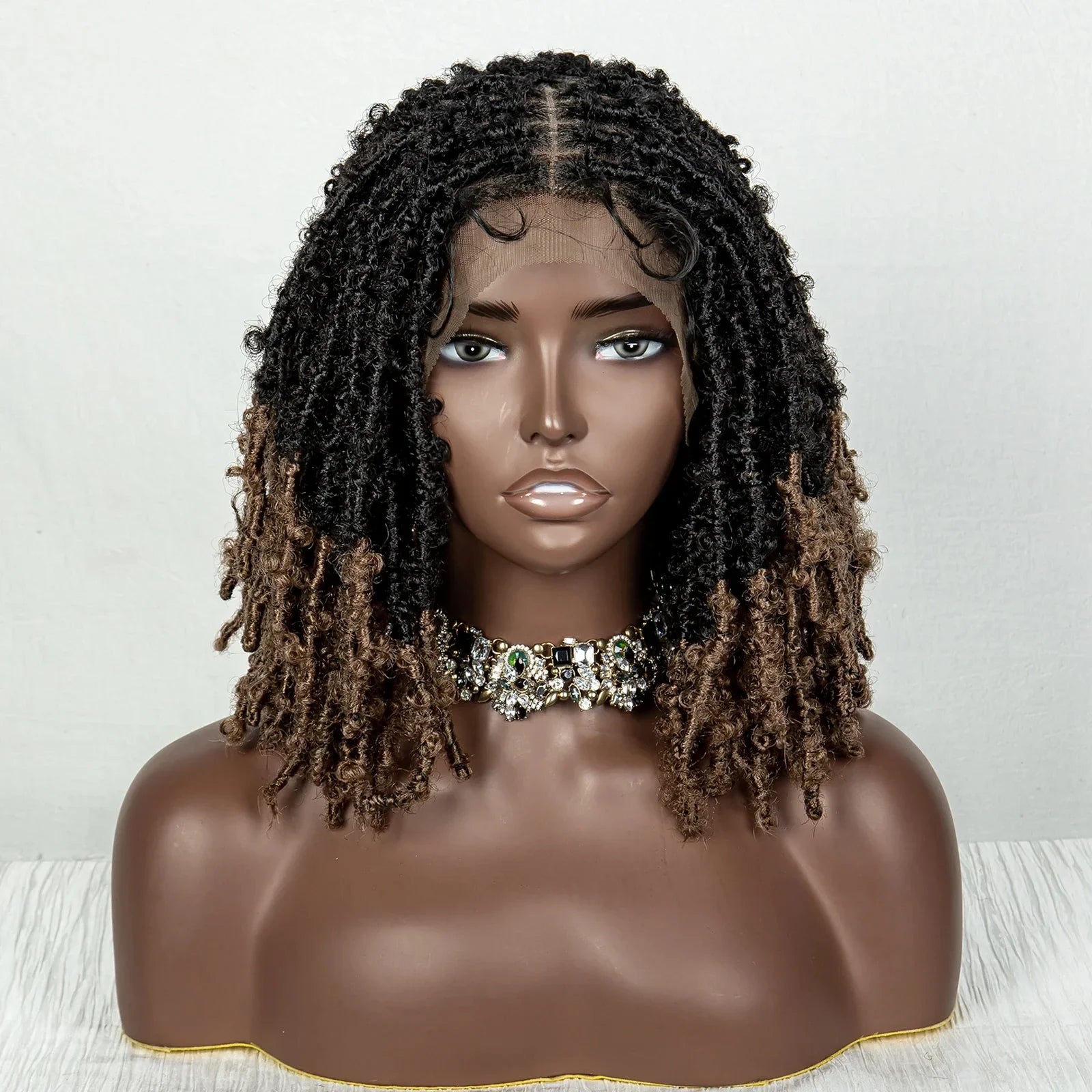 14 Inch Butterfly Locs Bob Wig | Transparent Lace Front Synthetic Braiding Hair (Crochet Braids)