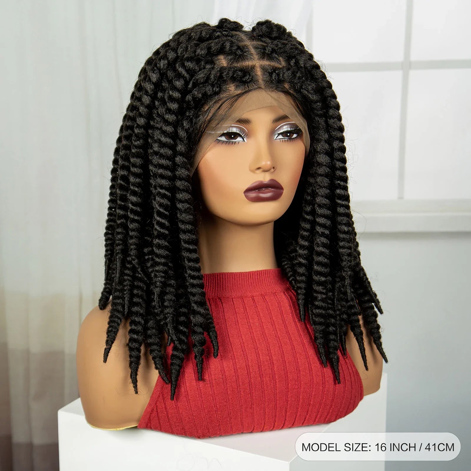 16" Knotless Box Twist Braids Wig | Full Lace | Baby Hair