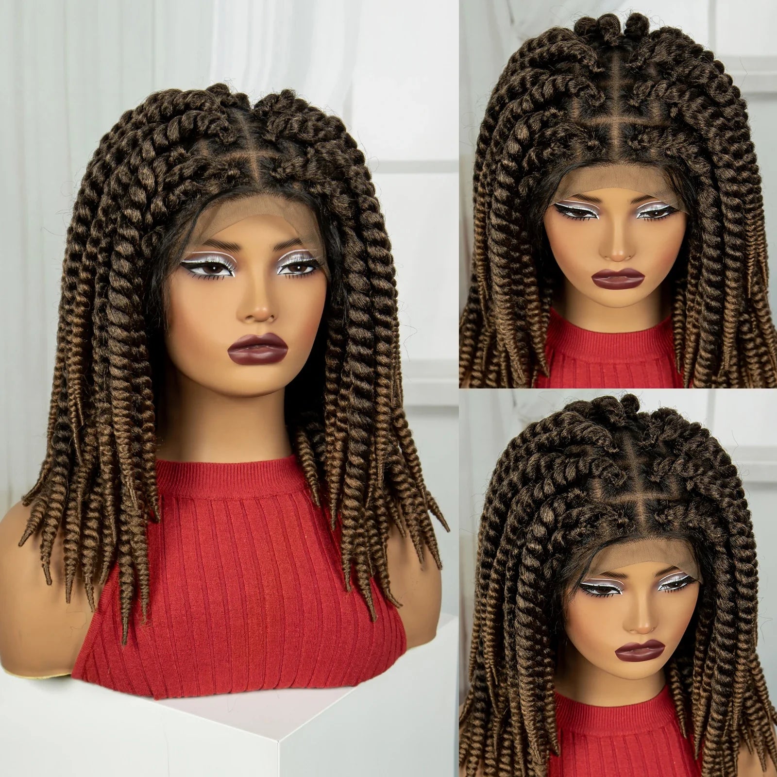 16" Knotless Box Twist Braids Wig | Full Lace | Baby Hair