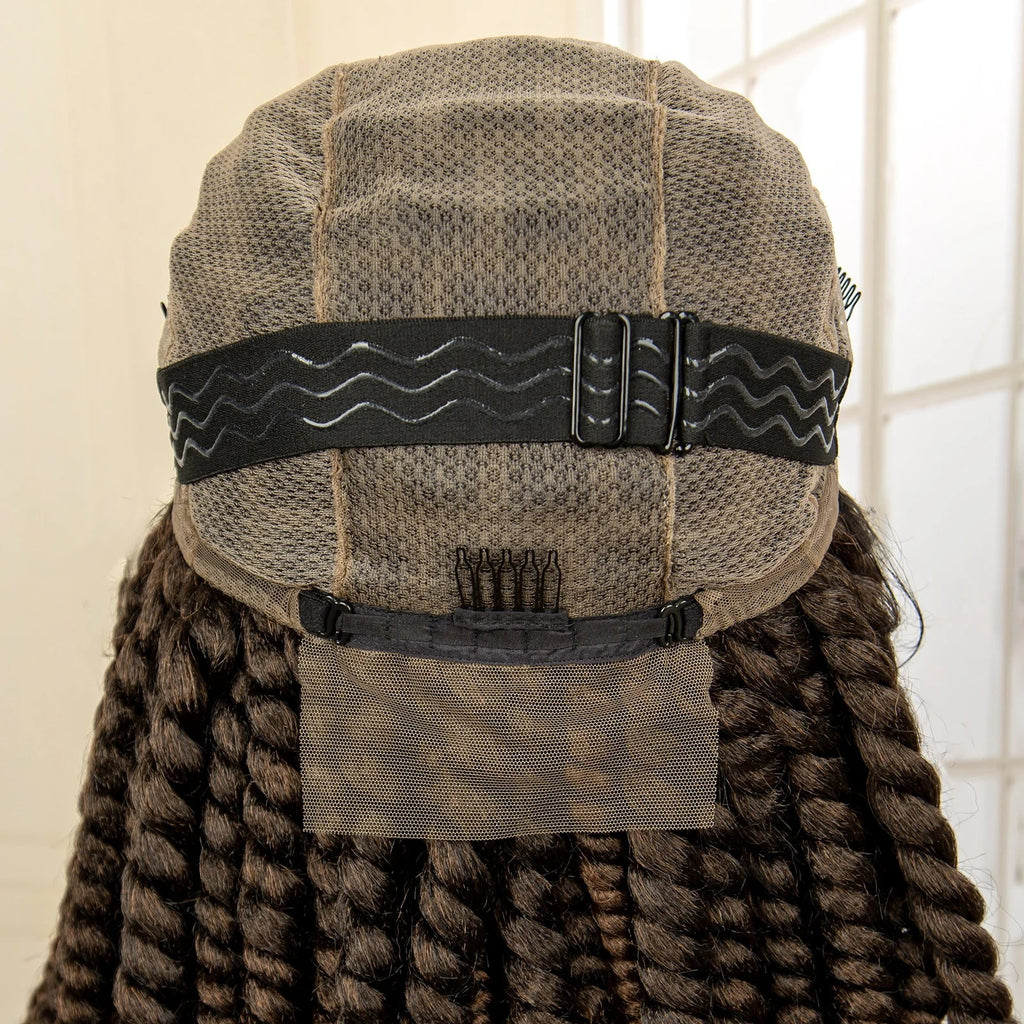 16 Inch Brown Twisted Braided Bob Wig | Full Lace | Kanekalon Fiber | For Black Women