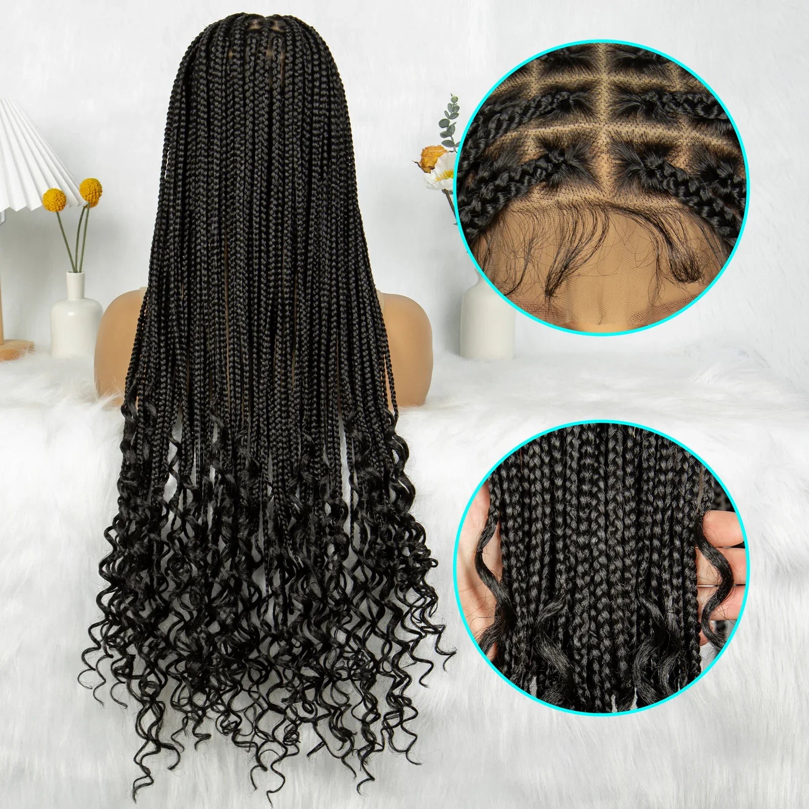 Black Cornrow Braided Wig | Full Lace Front | Twisted Braids | Crochet Hair