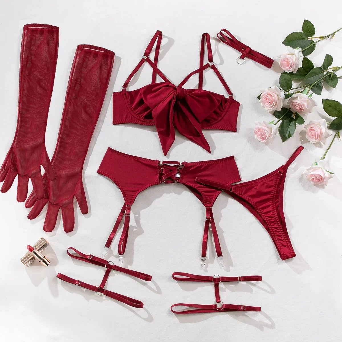 Ellolace Bowknot Lingerie Open Bra Silk Underwear Sissy Bilizna Set Uncensored Porn Sensual Intimate Garter Thongs Sexy Outfits