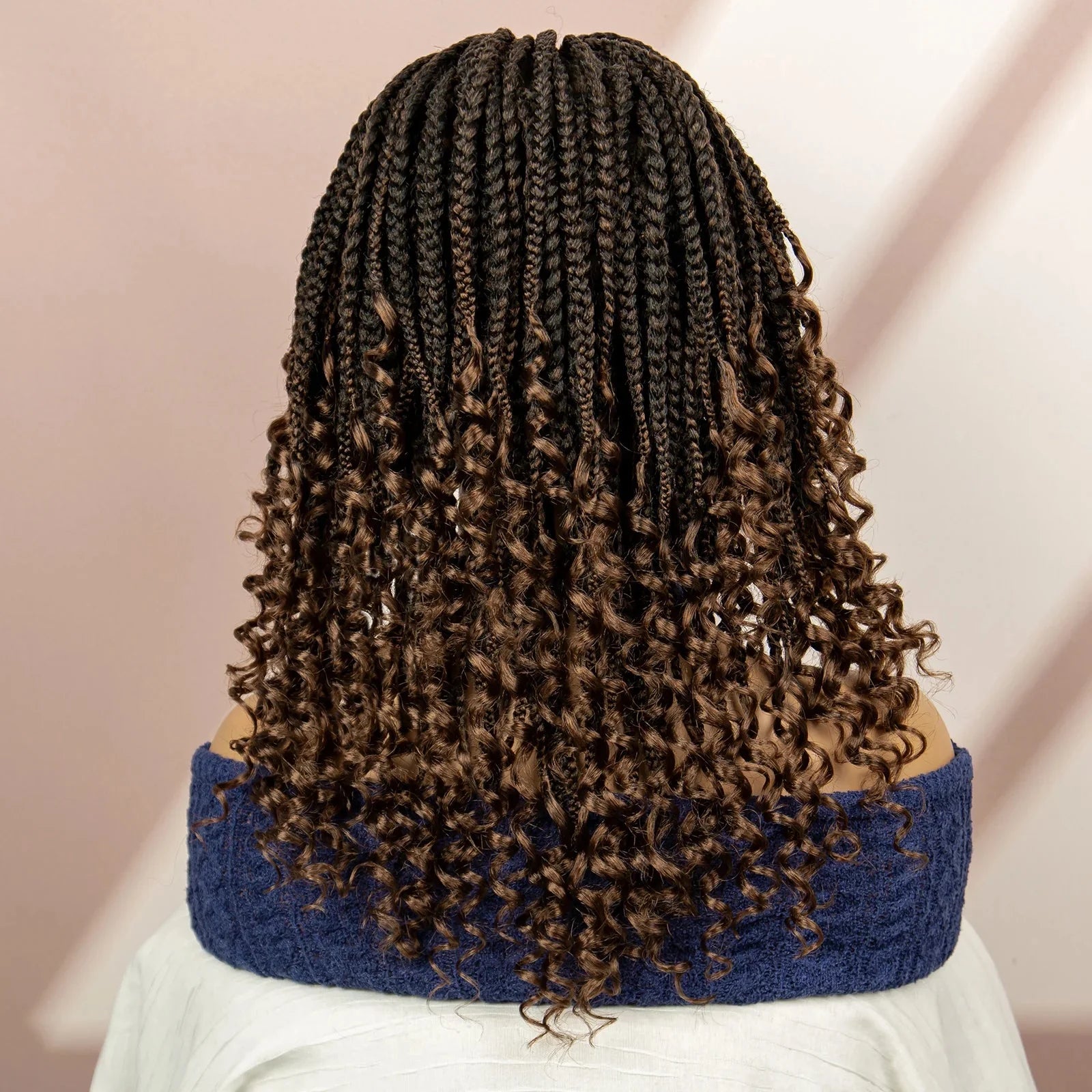 16" Short Brown Box Braided Full Lace Wig | Curly Ends | African Braids | Black Women