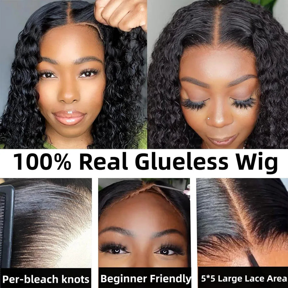 16 Inch Loose Water Wave Malaysian 13x4 Lace Front Wig Short Bob Wet & Wavy Glueless 4x4 Closure